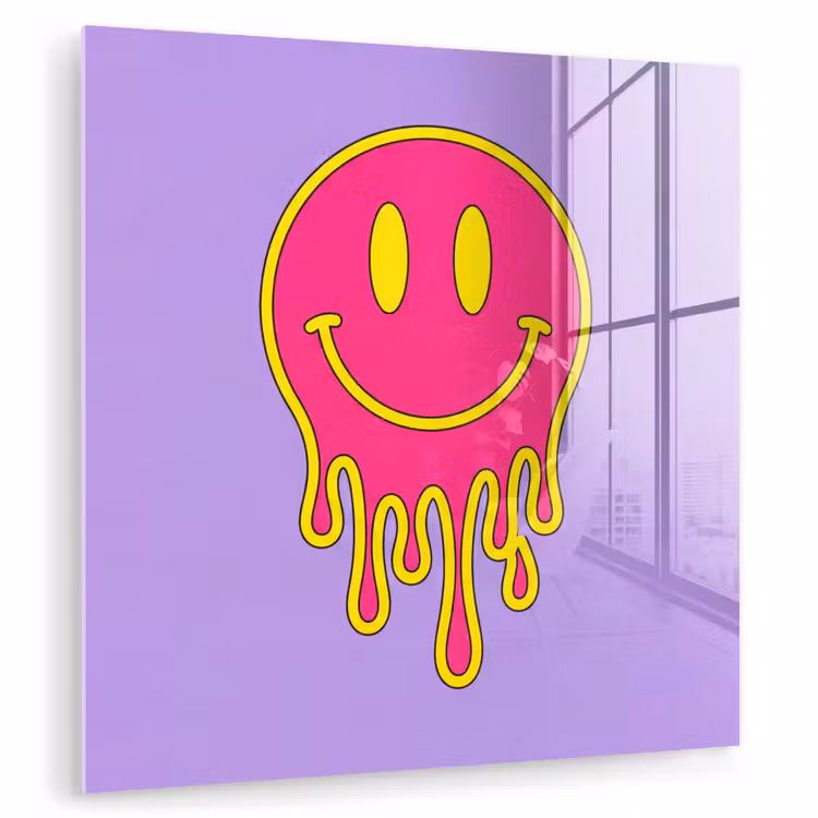 Glas schilderij - Smiley - Drip - Neon — 1