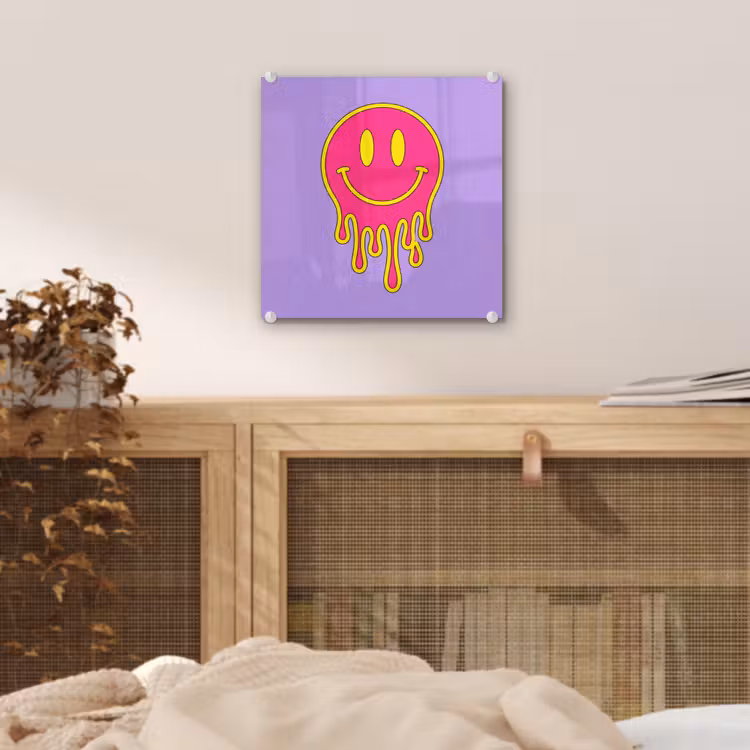 Glas schilderij - Smiley - Drip - Neon — 5