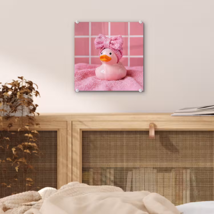 Glas schilderij - Badeend -Strik - Roze — 5