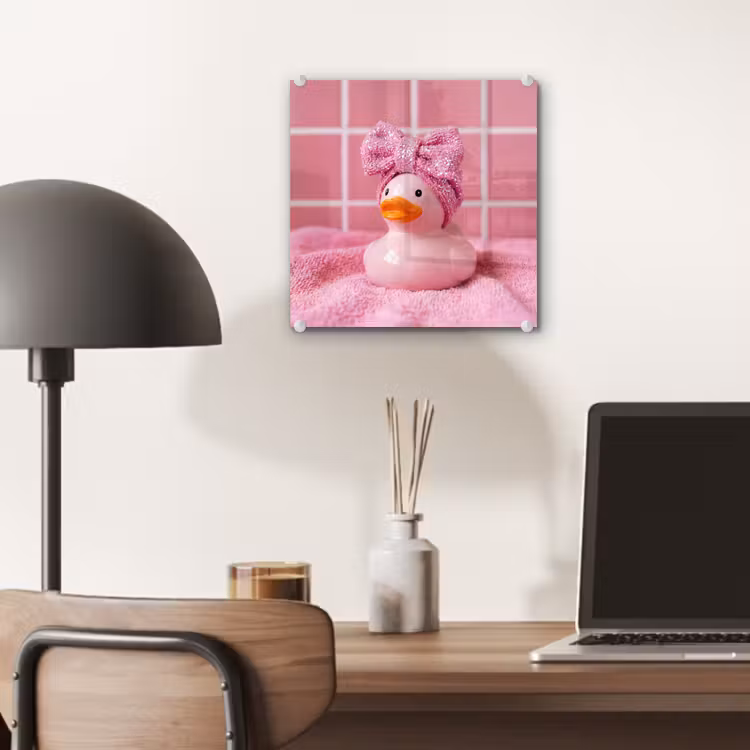 Glas schilderij - Badeend -Strik - Roze — 7