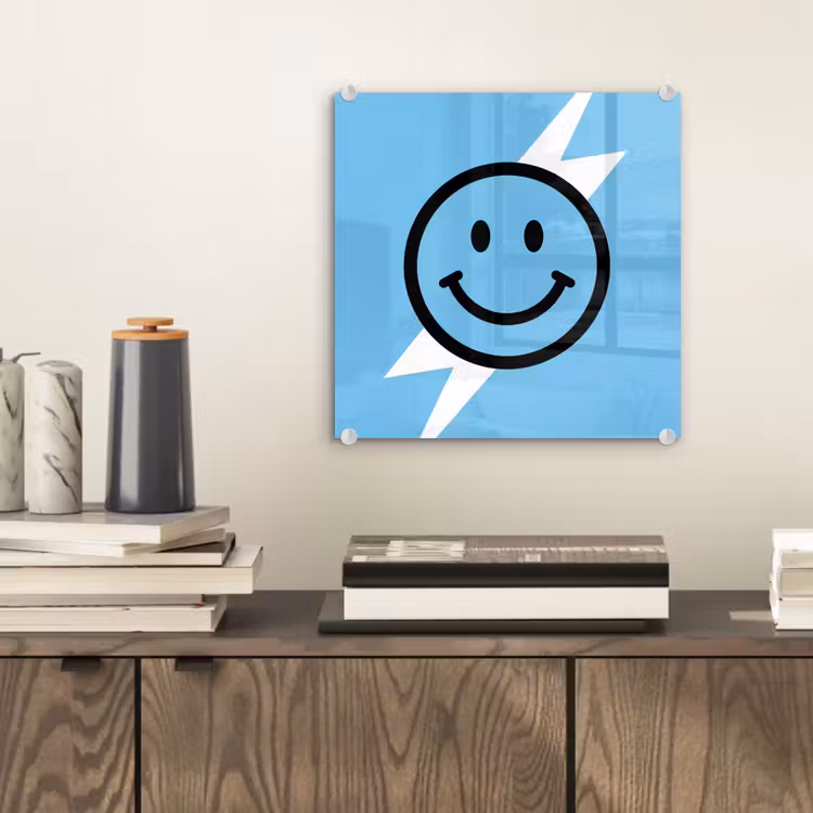 Glas schilderij - Smiley - Blauw - Bliksem — 2