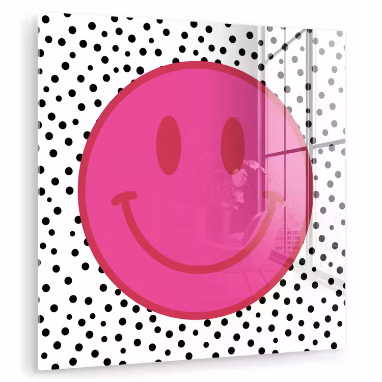 Glas schilderij - Smiley - Roze - Stippen — 1