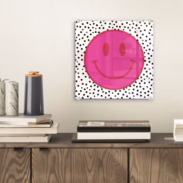 Glas schilderij - Smiley - Roze - Stippen — 2