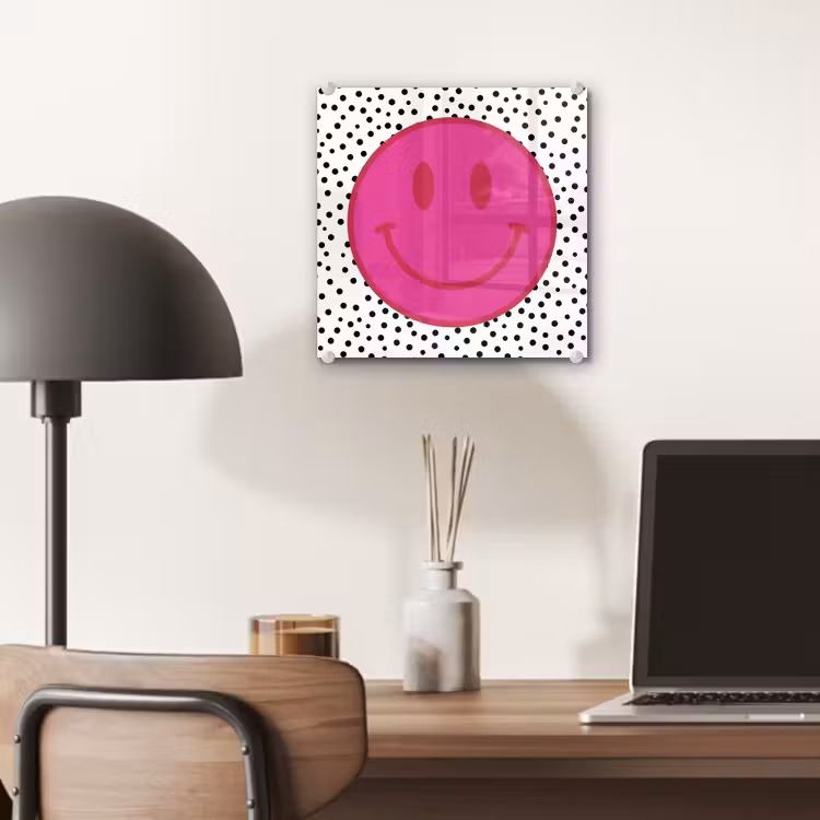 Glas schilderij - Smiley - Roze - Stippen — 7