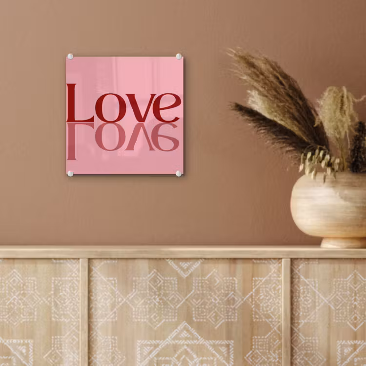 Glas schilderij - Love - Roze - Spiegeling — 6