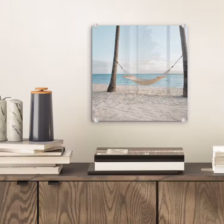 Glas schilderij - Hangmat - Strand - Wit — 2