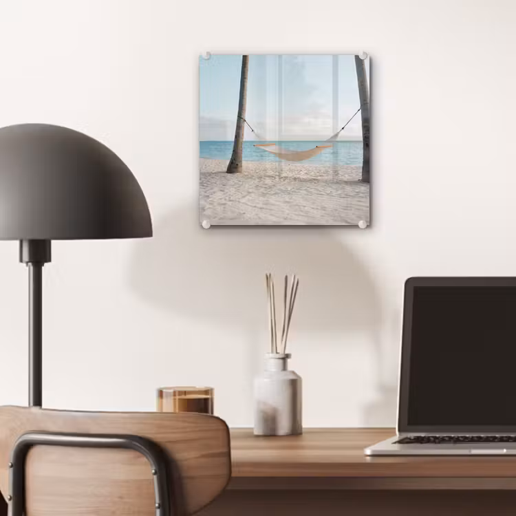Glas schilderij - Hangmat - Strand - Wit — 7
