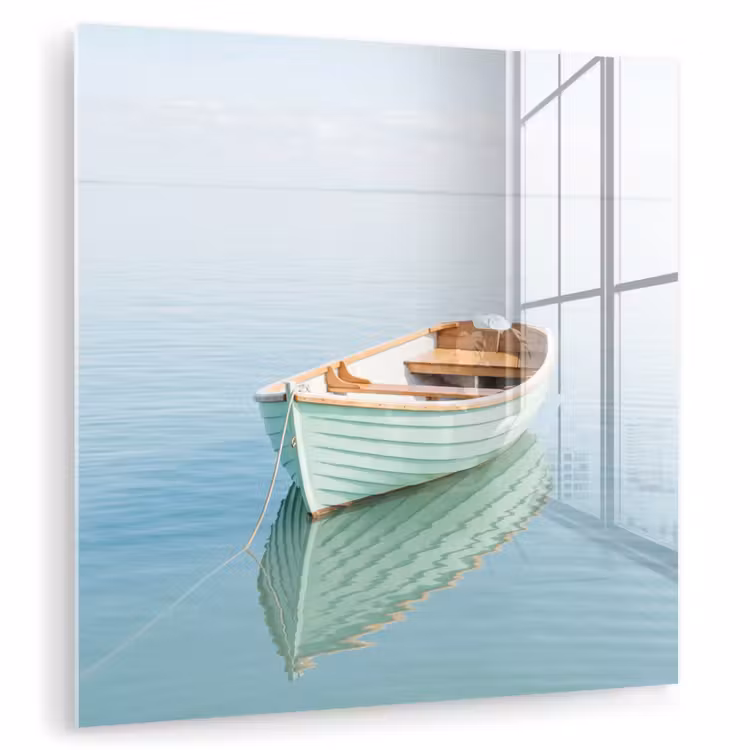 Glas schilderij - Minimalistisch - Boot - Zee — 1