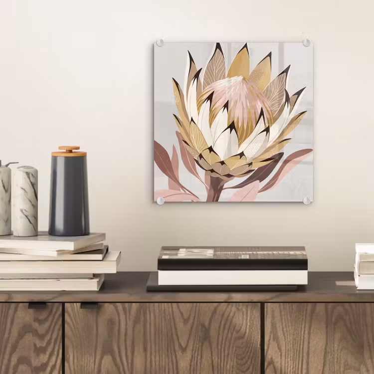 Glas schilderij - Protea - Bloem - Botanisch - Beige — 2