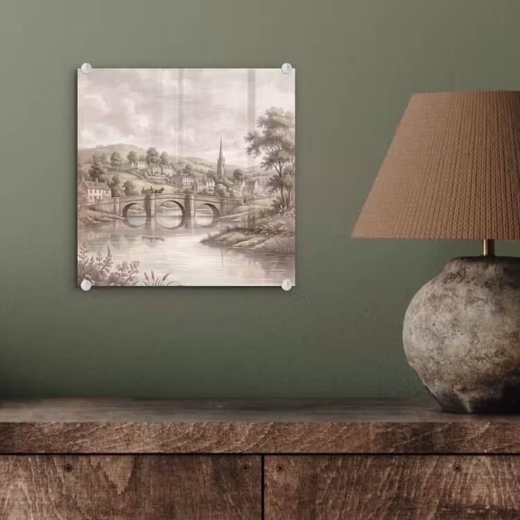 Glas schilderij - Dorp - Brug - Uitzicht - Groen — 4