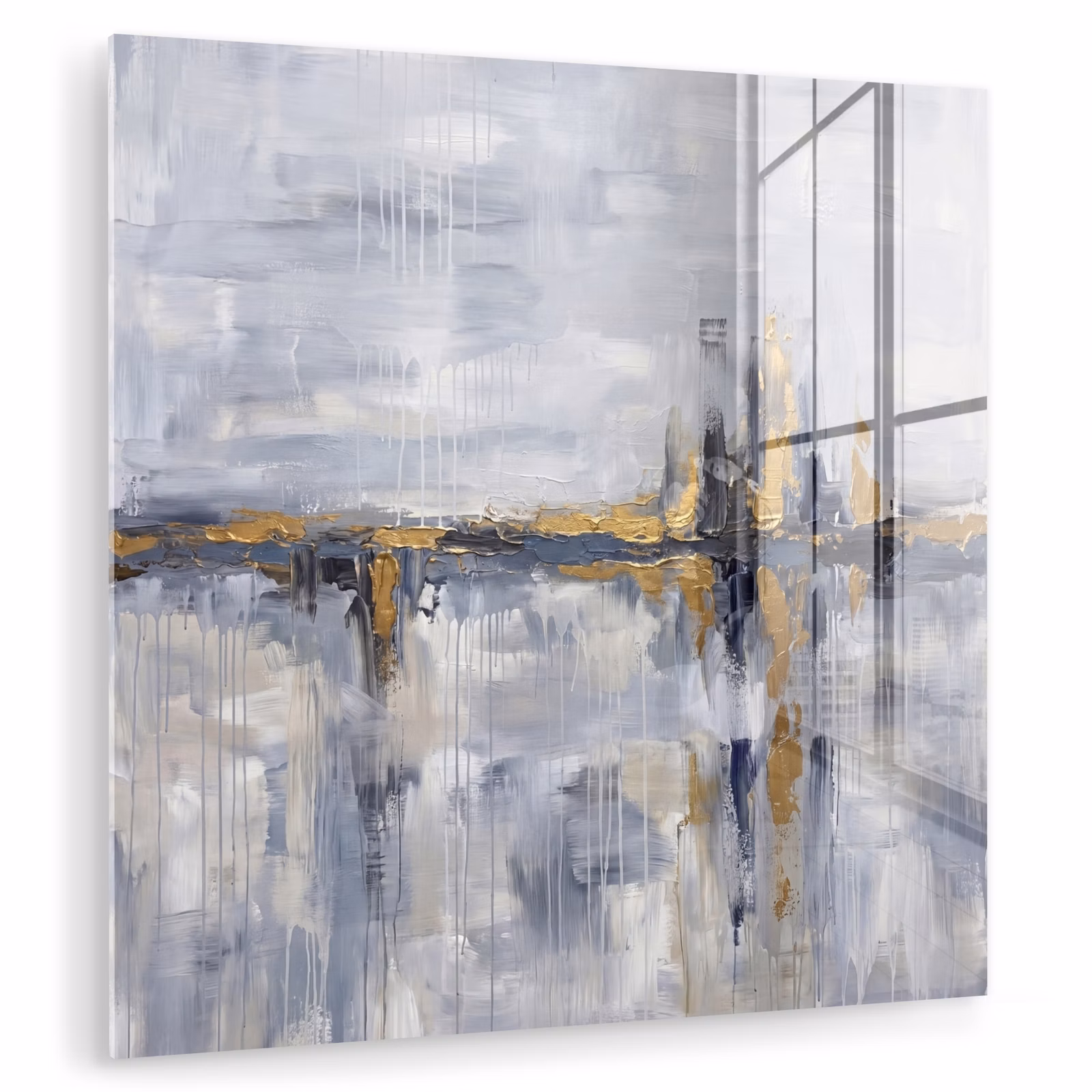 Glas schilderij - Abstract - Structuur - Goud - Grijs - Modern — 1