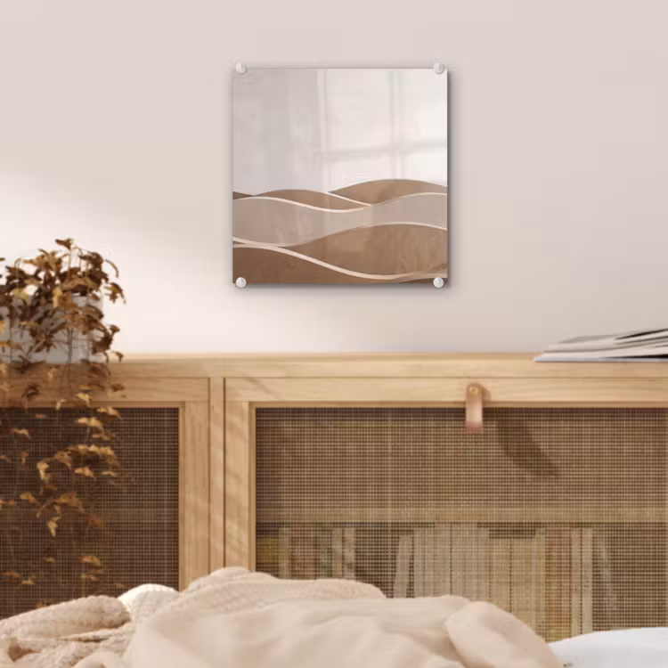 Glas schilderij - Abstract - Golven - Modern - Beige — 5