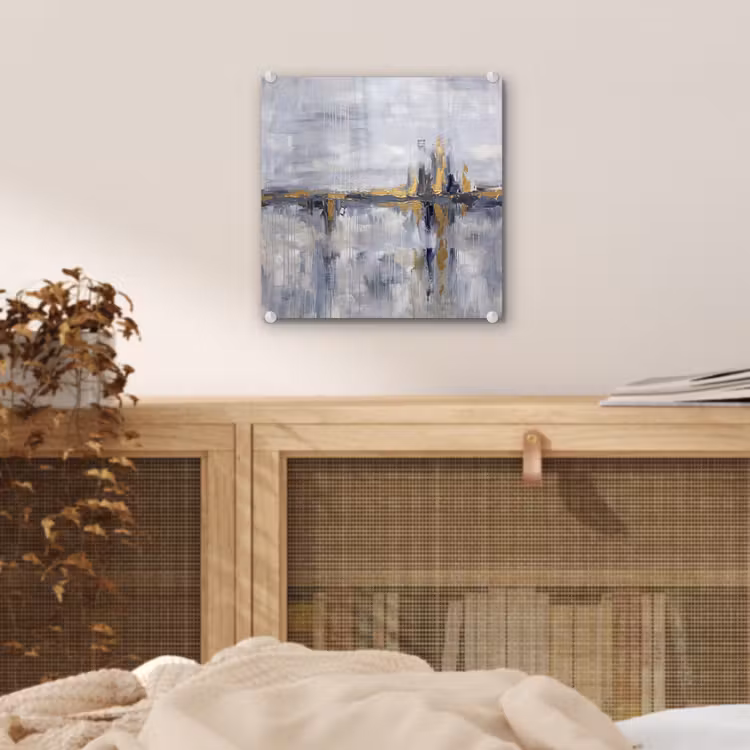 Glas schilderij - Abstract - Structuur - Goud - Grijs - Modern — 5