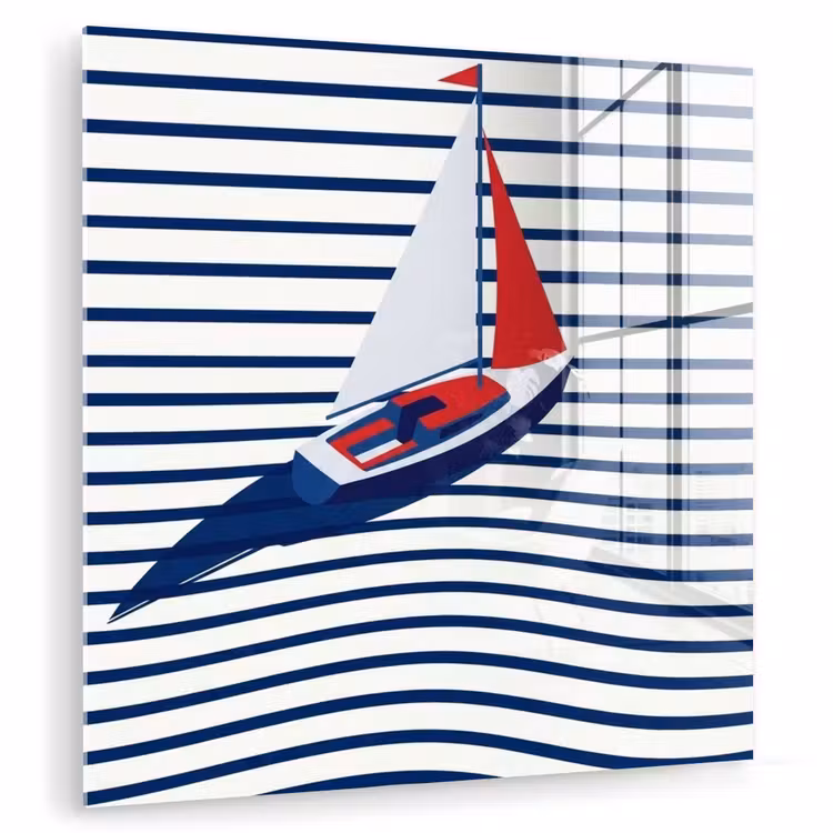 Glas schilderij - Boot - Water - Abstract - Blauw — 1