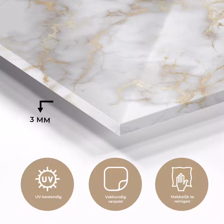 Glas schilderij - Gouden aders - Marmer - Wit — 3