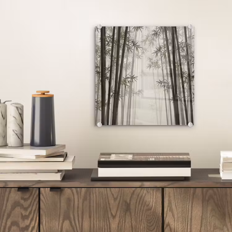 Glas schilderij - Bamboe - Bos - Mist - Natuur — 2
