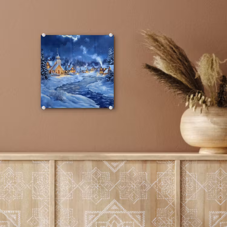 Glas schilderij - Winteravond - Kerstdorp - Donker — 6
