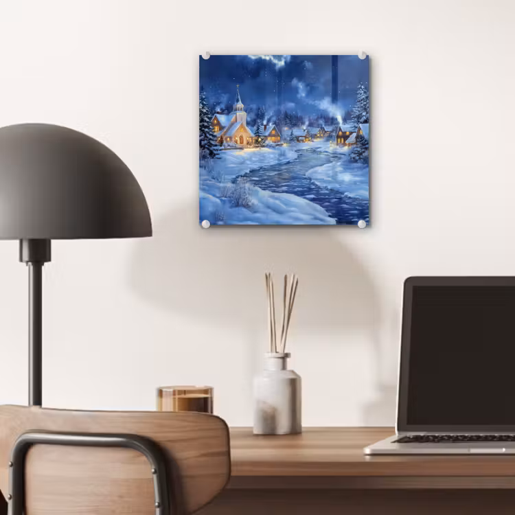Glas schilderij - Winteravond - Kerstdorp - Donker — 7