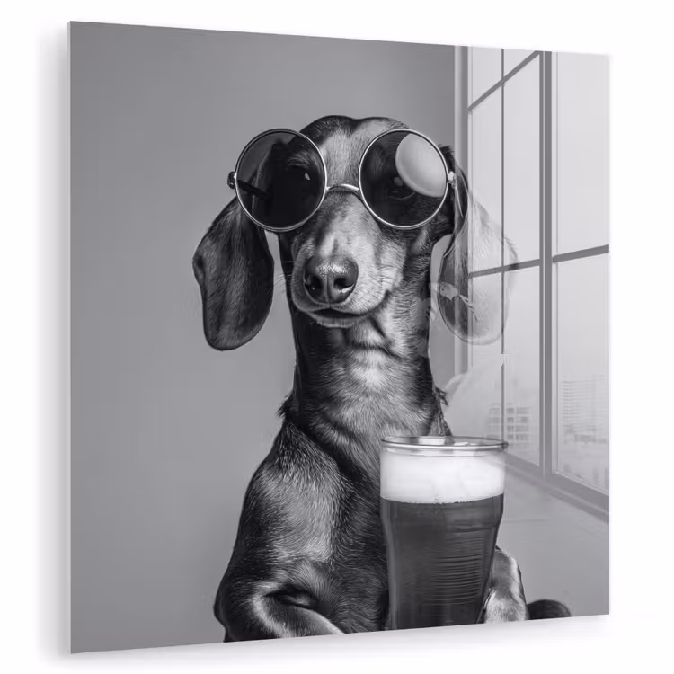 Glas schilderij - Teckel - Bier - Glas - Bril — 1