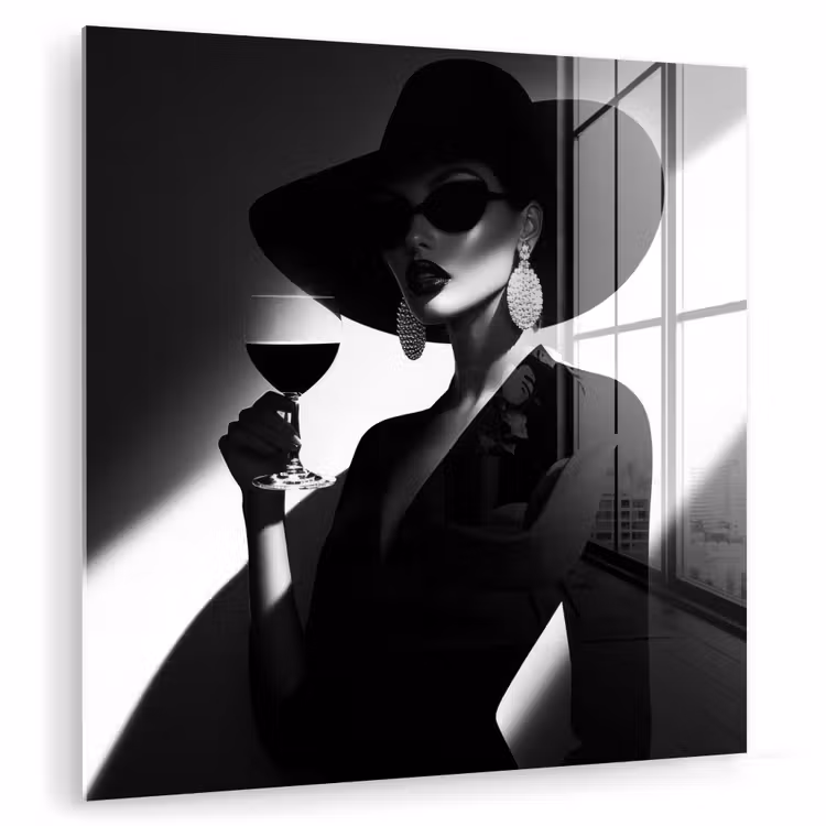 Glas schilderij - Vrouw - Wijn - Chic — 1
