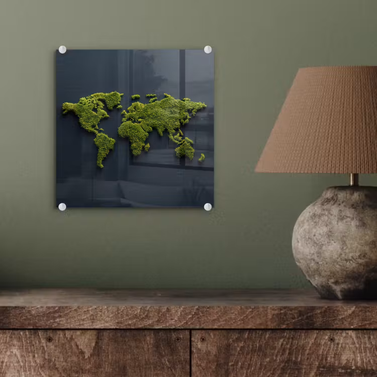 Glas schilderij - Wereldkaart - Mos -Levendig effect — 4