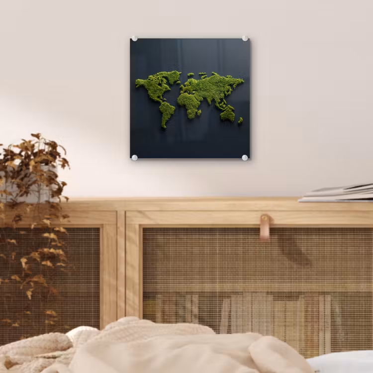 Glas schilderij - Wereldkaart - Mos -Levendig effect — 5