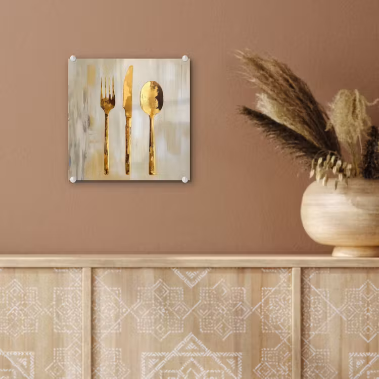 Glas schilderij - Verf - Goud - Bestek — 6