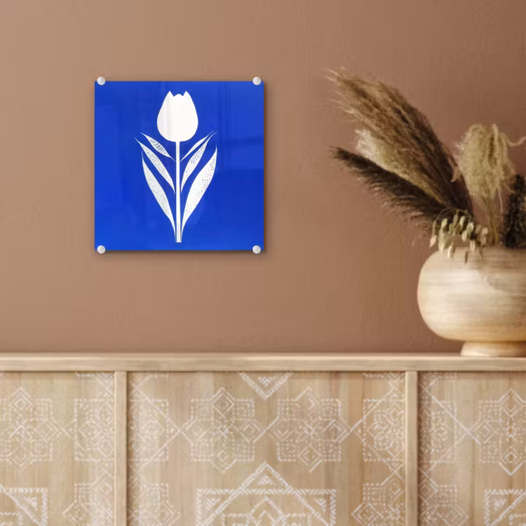 Glas schilderij - Tulp - Minimalistisch - Bladeren - Wit — 6