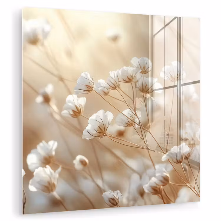 Glas schilderij - Wilde - Bloemen - Wit — 1