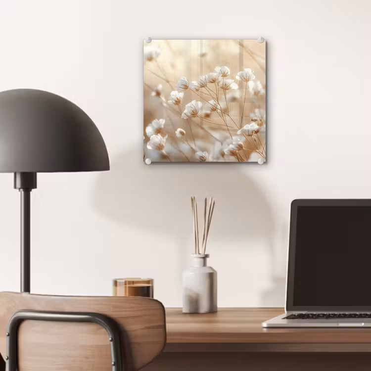 Glas schilderij - Wilde - Bloemen - Wit — 7