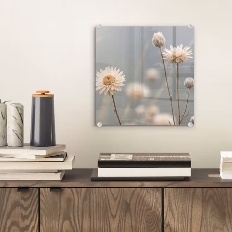 Glas schilderij - Strobloemen - Wit - Daglicht — 2