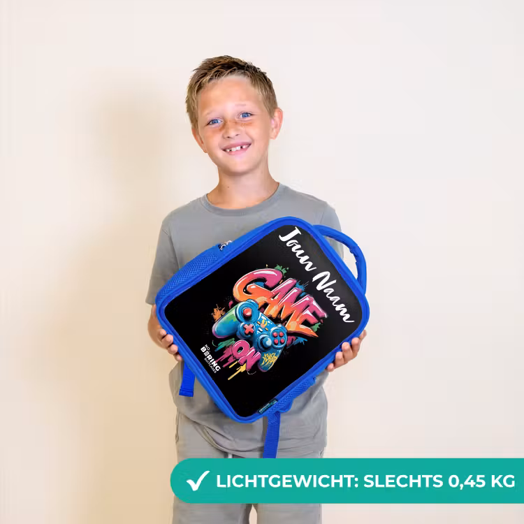 Kinderrugzak met naam - Blauw - Controller - Game - Graffiti - Tekst β 2