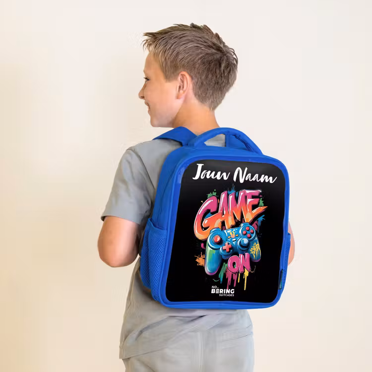 Kinderrugzak met naam - Blauw - Controller - Game - Graffiti - Tekst β 3