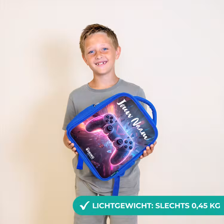 Kinderrugzak met naam - Blauw - Controller - Neon - Game β 2