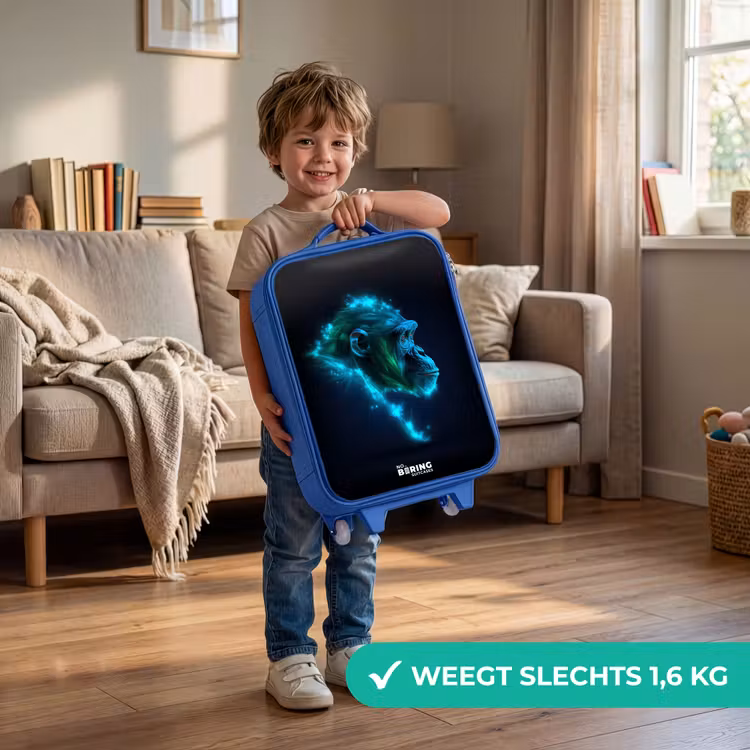 Kinderkoffer - Blauw - Neon silhouet van een chimpansee — 2