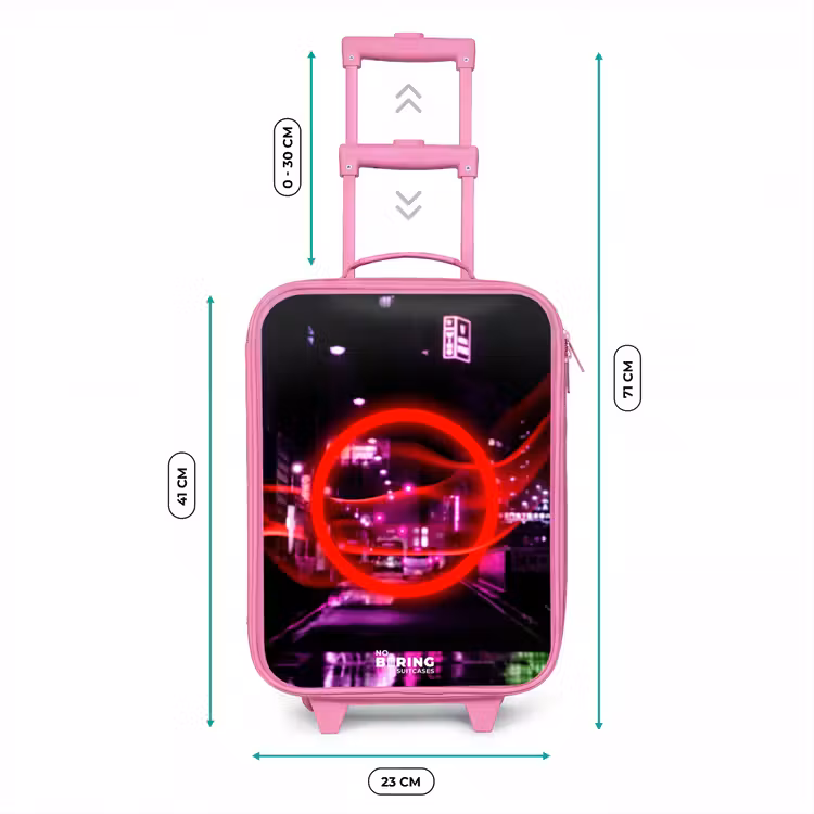 Kinderkoffer - Roze - Felrode cirkel boven een neonverlichte stad — 5