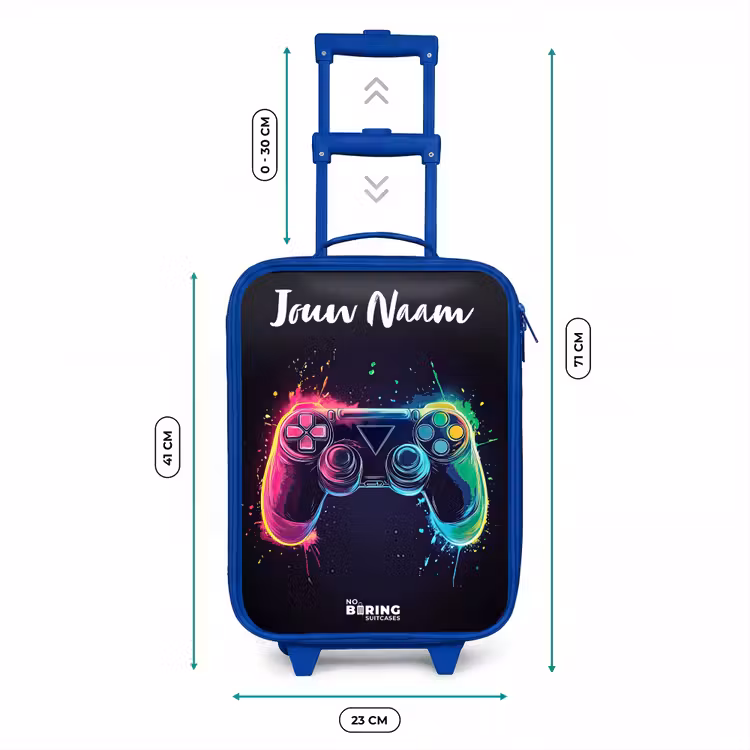 Kinderkoffer met naam - Blauw - Neon - Controller - Verfspatten - Game — 6