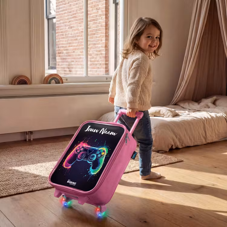Kinderkoffer met naam - Roze - Neon - Controller - Verfspatten - Game — 3