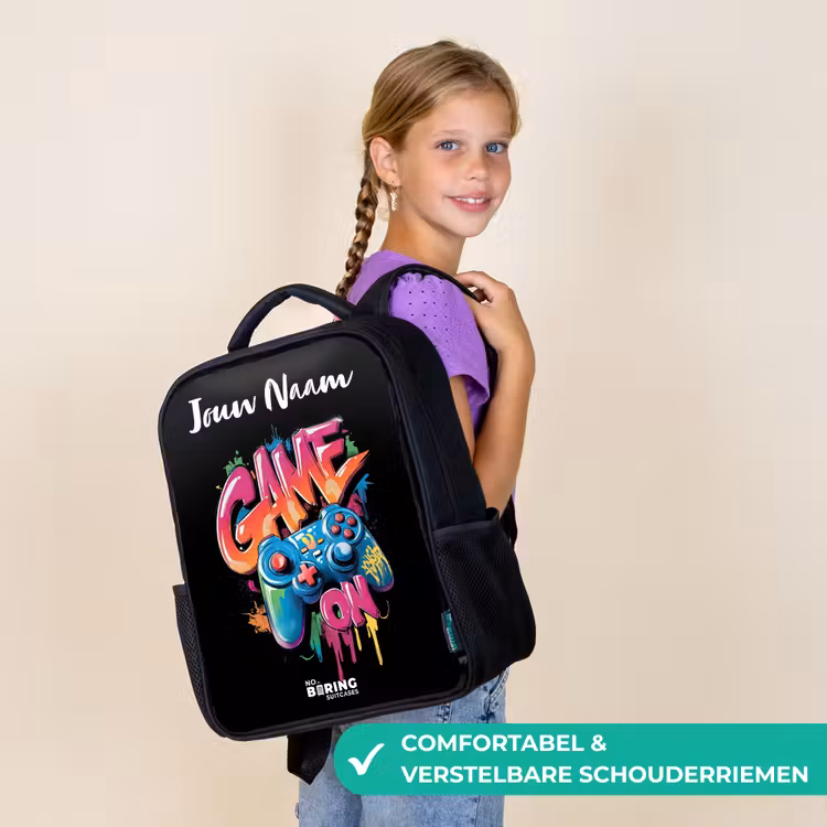 Kinderrugzak met naam - Zwart - Controller - Game - Graffiti - Tekst — 3