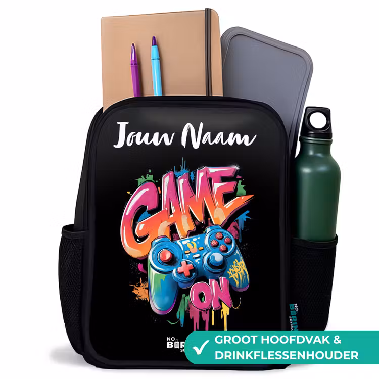 Kinderrugzak met naam - Zwart - Controller - Game - Graffiti - Tekst — 4