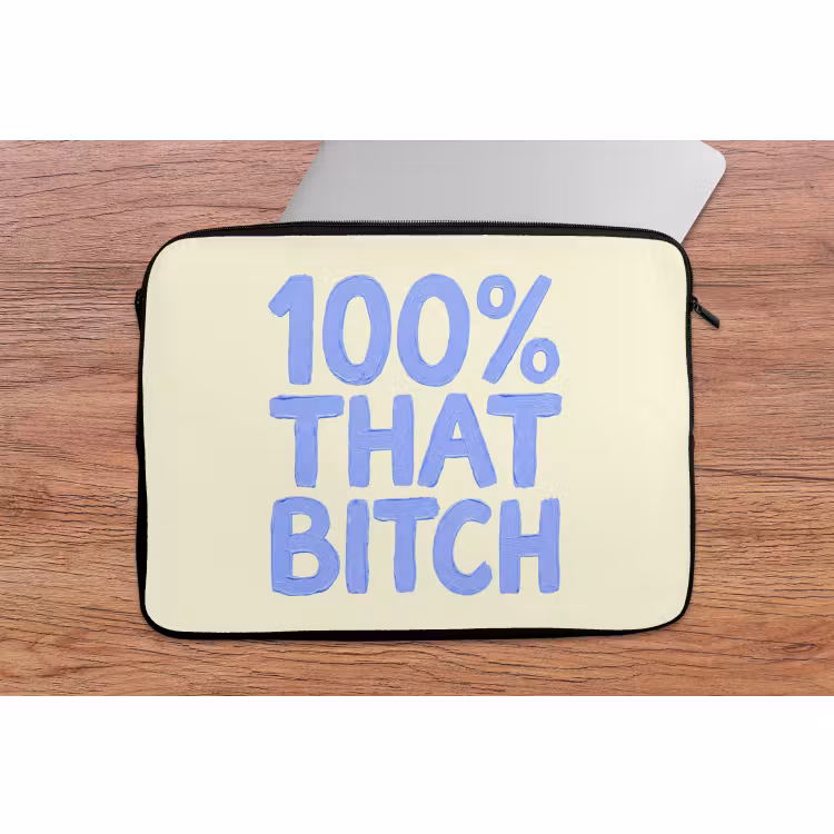 Laptophoes - 100% that bitch - Blauw - Wit — 2