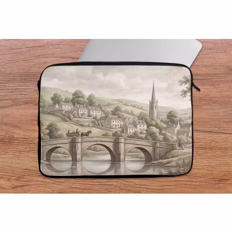 Laptophoes - Dorp - Brug - Uitzicht - Groen — 2