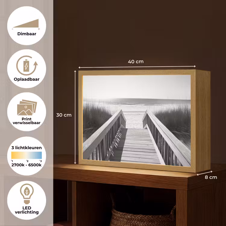 Lightbox - Wandlamp - Loopbrug - Hout - Strand - Zee — 10