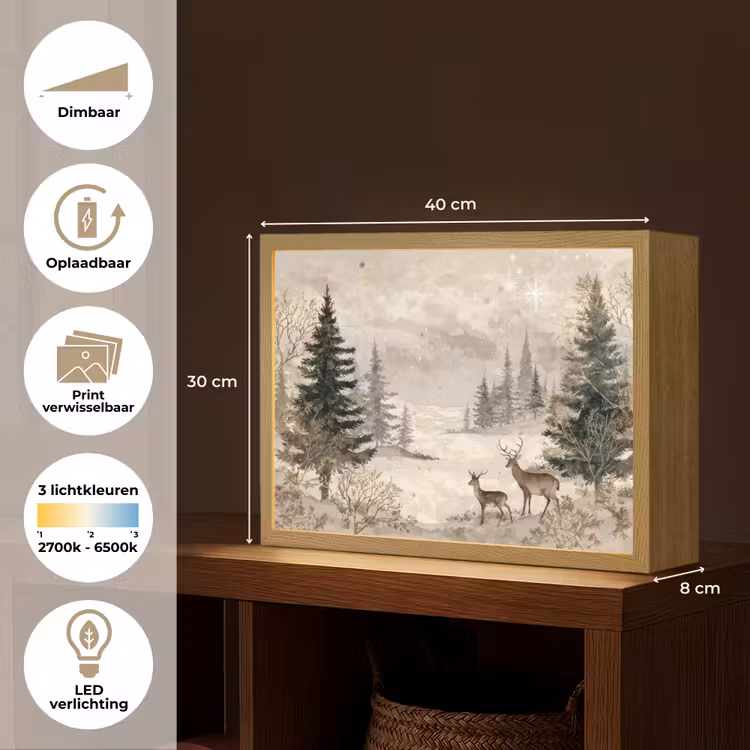 Lightbox - Wandlamp - Bos - Herten - Winter - Sneeuw — 10
