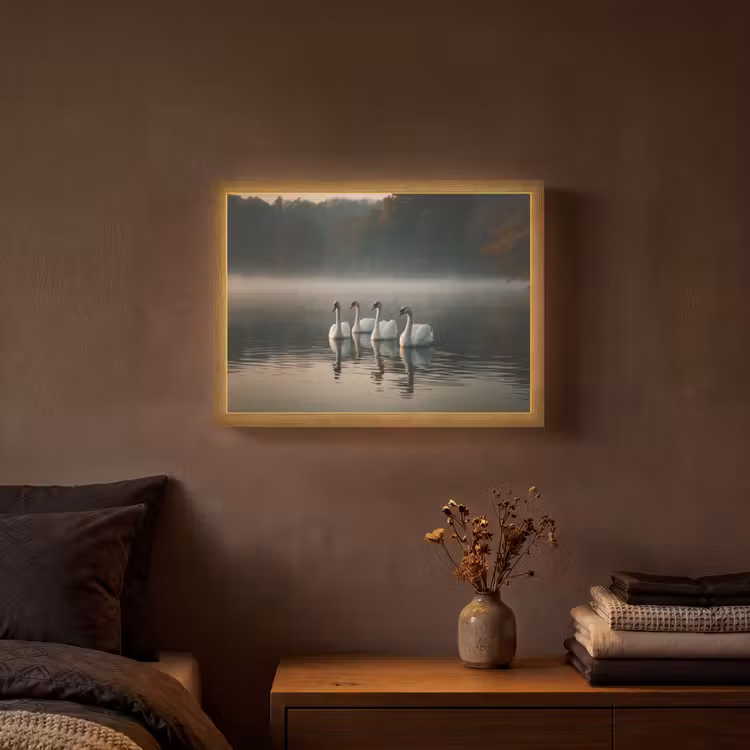 Lightbox - Wandlamp - Zwanen - Wit - Water - Mist — 3