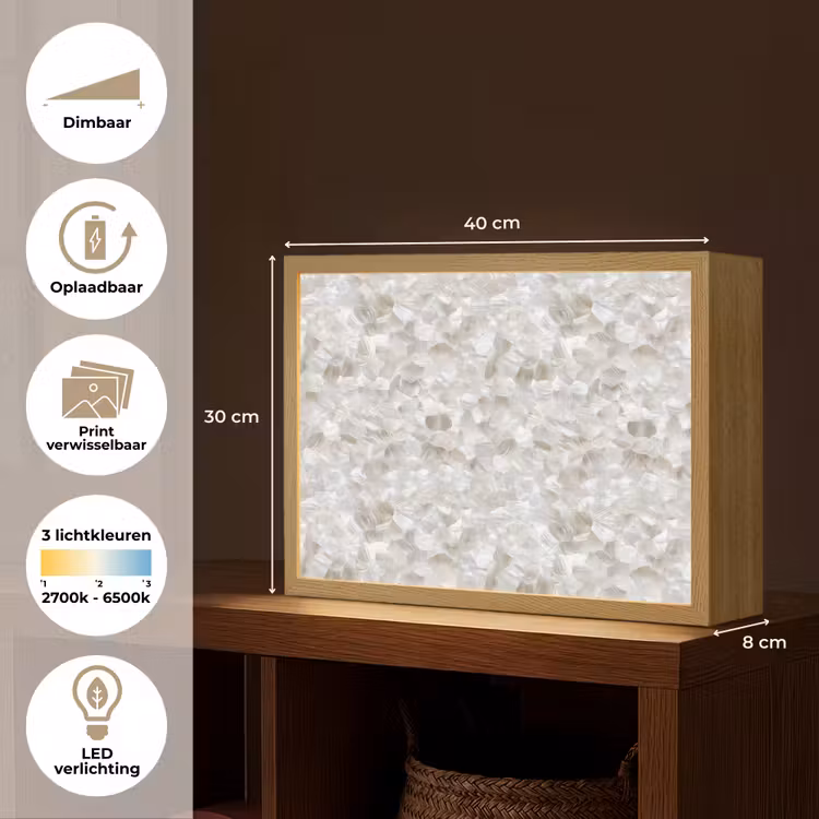 Lightbox - Wandlamp - Wit - Penseelstreken - Reliëfeffect — 10