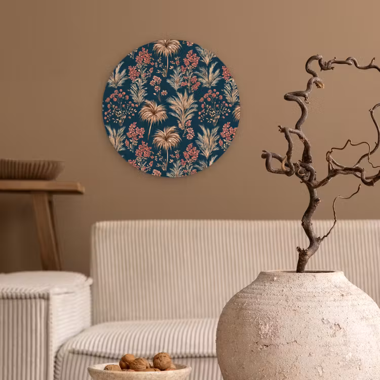 Muurcirkel - Botanisch - Patroon - Blauw — 2