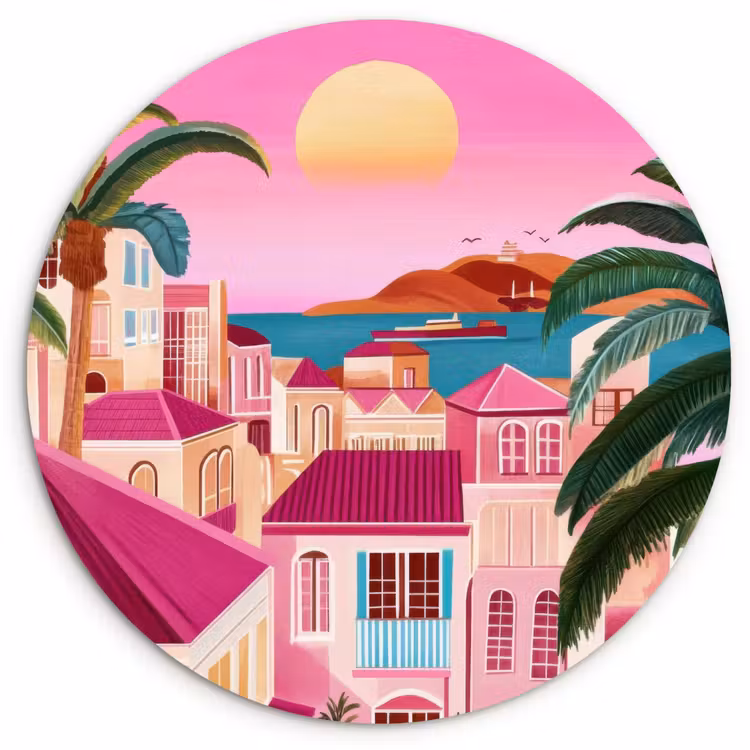 Muurcirkel - Stad - Roze - Palmbomen — 1