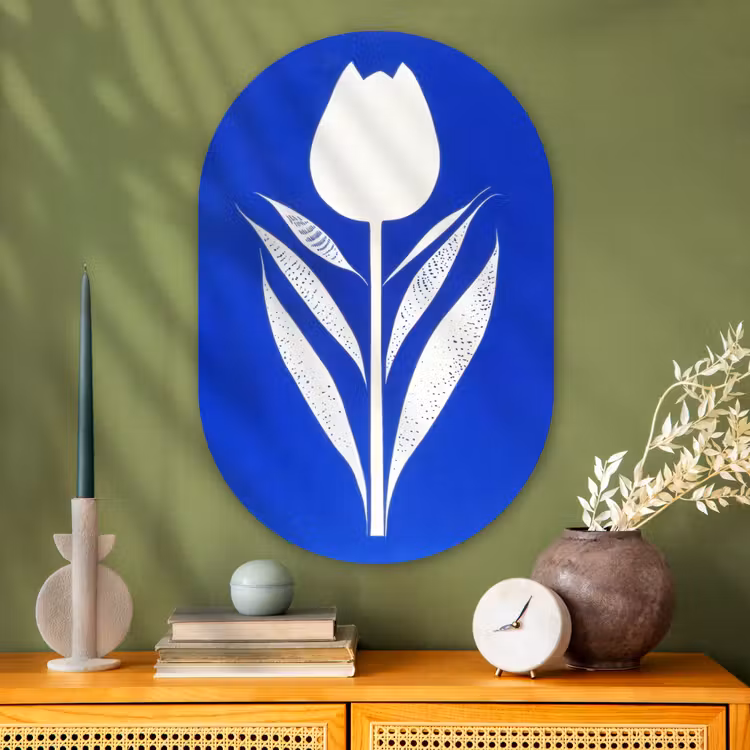 Muurovaal - Glas - Tulp - Minimalistisch - Bladeren - Wit — 2