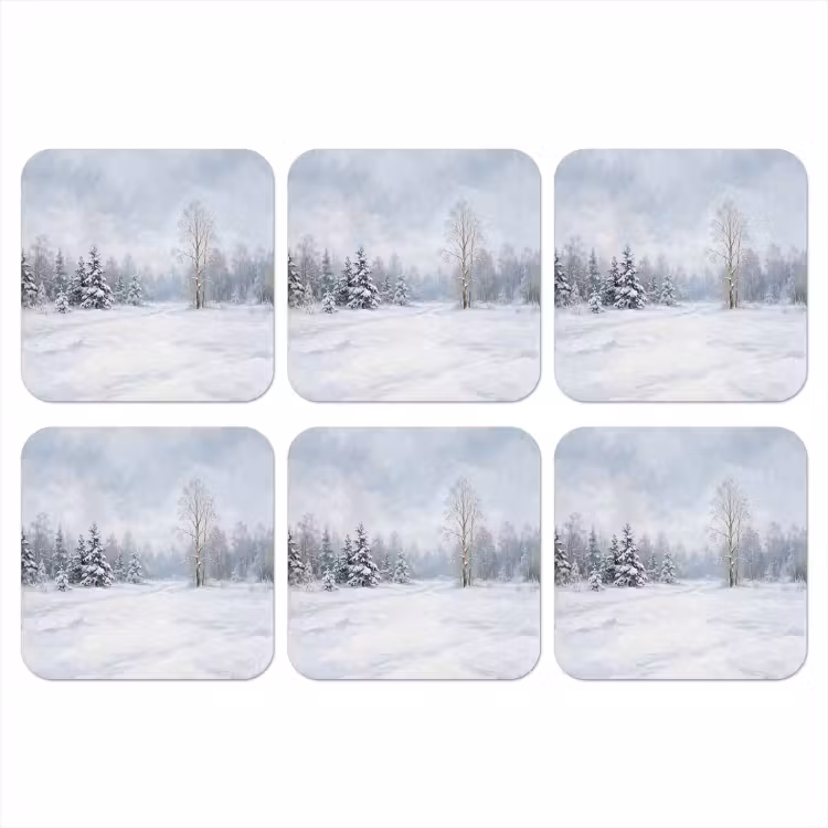 Onderzetter​ - Bospad - Dennen - Sneeuw - Winter - Rustgevend — 1